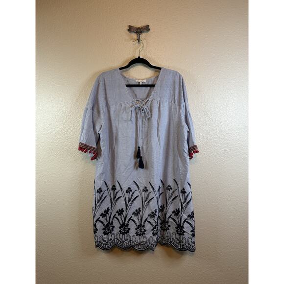 Skies Are Blue Dress Size 1X Embroidered Shift Boho Floral Lined Travel Coastal - Picture 2 of 10